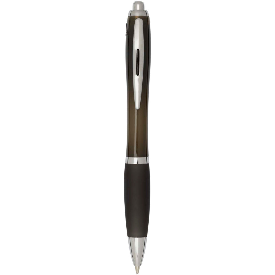 Penna a sfera in plastica riciclata certificata RCS con fusto e impugnatura colorati (inchiostro nero) Nash personalizzato con logo - Pubblienne