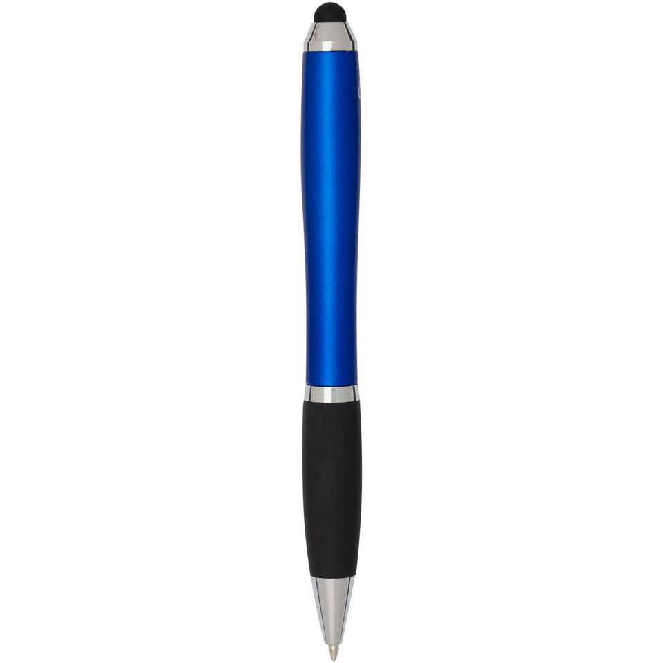 Penna a sfera con pennino plastica riciclata RCS con fusto colorato e impugnatura di colore nero (inchiostro blu) Nash personalizzato con logo - Pubblienne