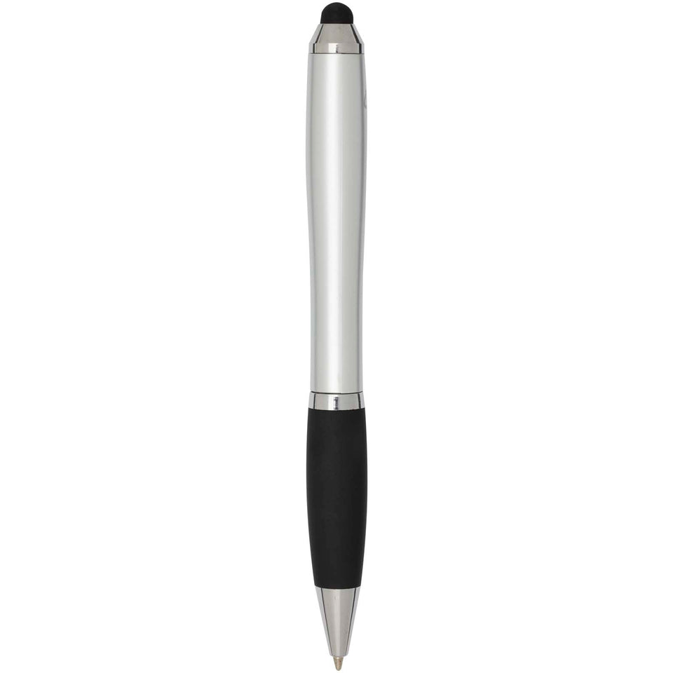 Penna a sfera con pennino plastica riciclata RCS con fusto colorato e impugnatura di colore nero (inchiostro blu) Nash personalizzato con logo - Pubblienne