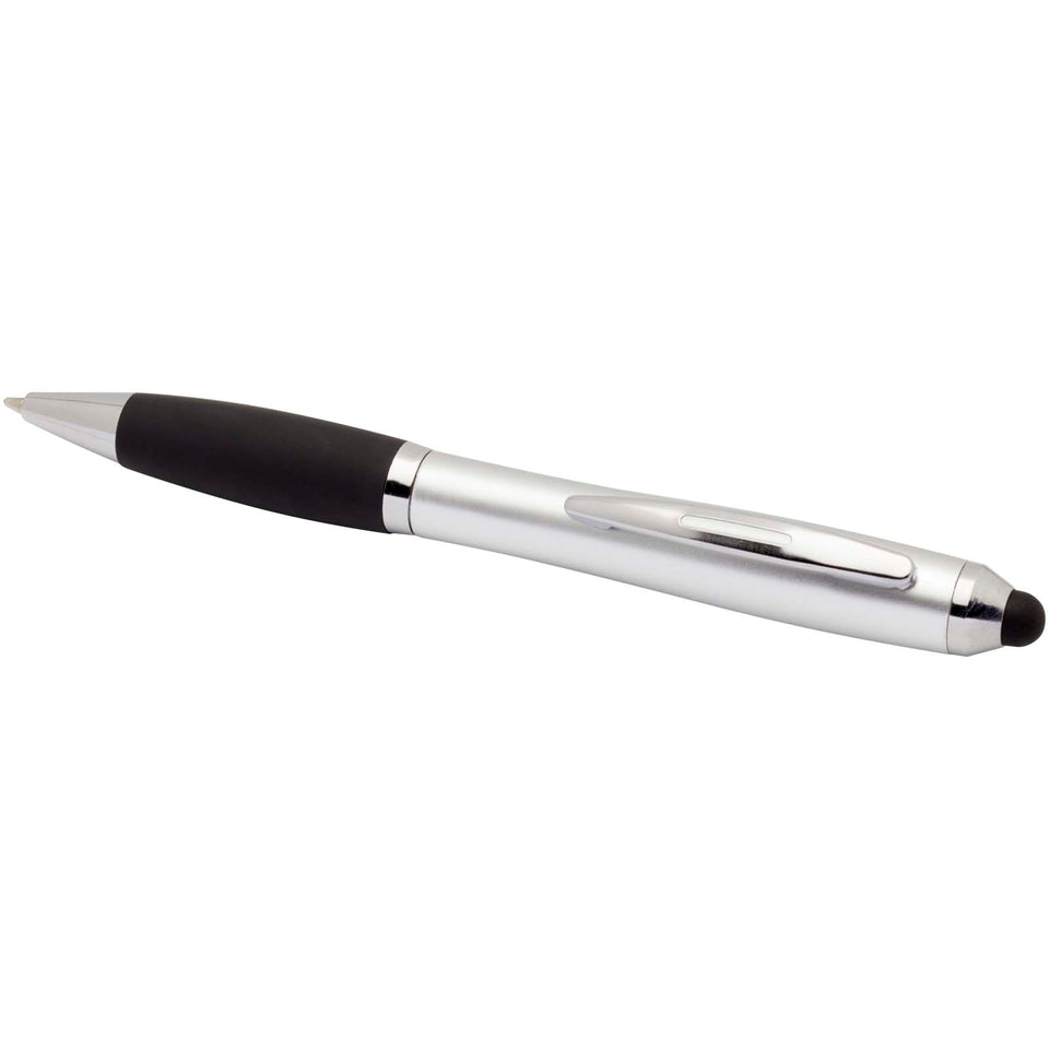 Penna a sfera con pennino plastica riciclata RCS con fusto colorato e impugnatura di colore nero (inchiostro blu) Nash personalizzato con logo - Pubblienne