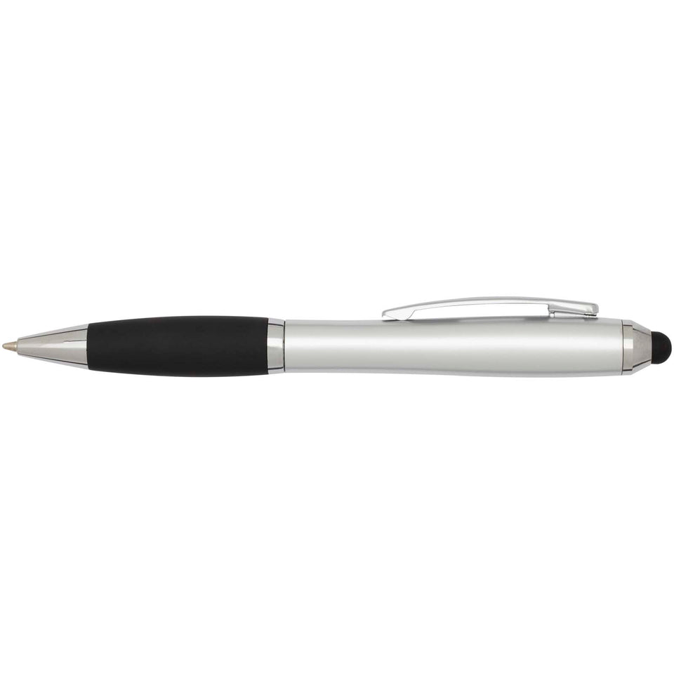 Penna a sfera con pennino plastica riciclata RCS con fusto colorato e impugnatura di colore nero (inchiostro blu) Nash personalizzato con logo - Pubblienne