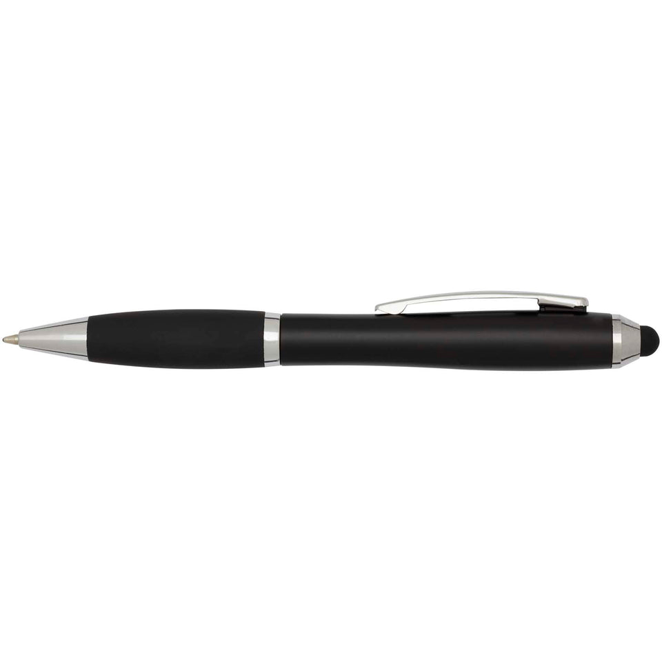 Penna a sfera con pennino plastica riciclata RCS con fusto colorato e impugnatura di colore nero (inchiostro blu) Nash personalizzato con logo - Pubblienne