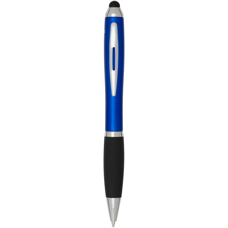 Penna a sfera con pennino in plastica riciclata RCS con fusto colorato e impugnatura di colore nero (inchiostro nero) Nash personalizzato con logo - Pubblienne