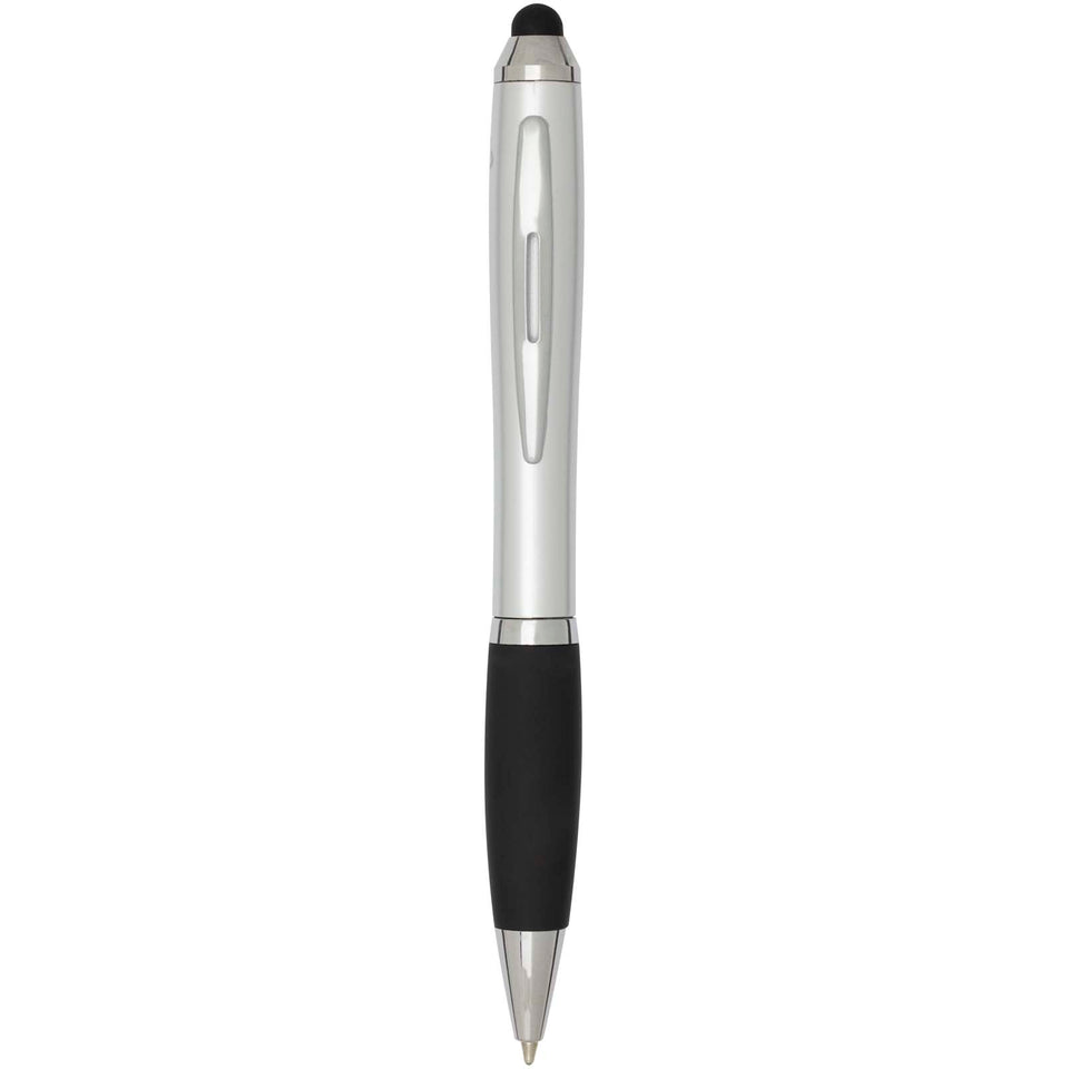 Penna a sfera con pennino in plastica riciclata RCS con fusto colorato e impugnatura di colore nero (inchiostro nero) Nash personalizzato con logo - Pubblienne