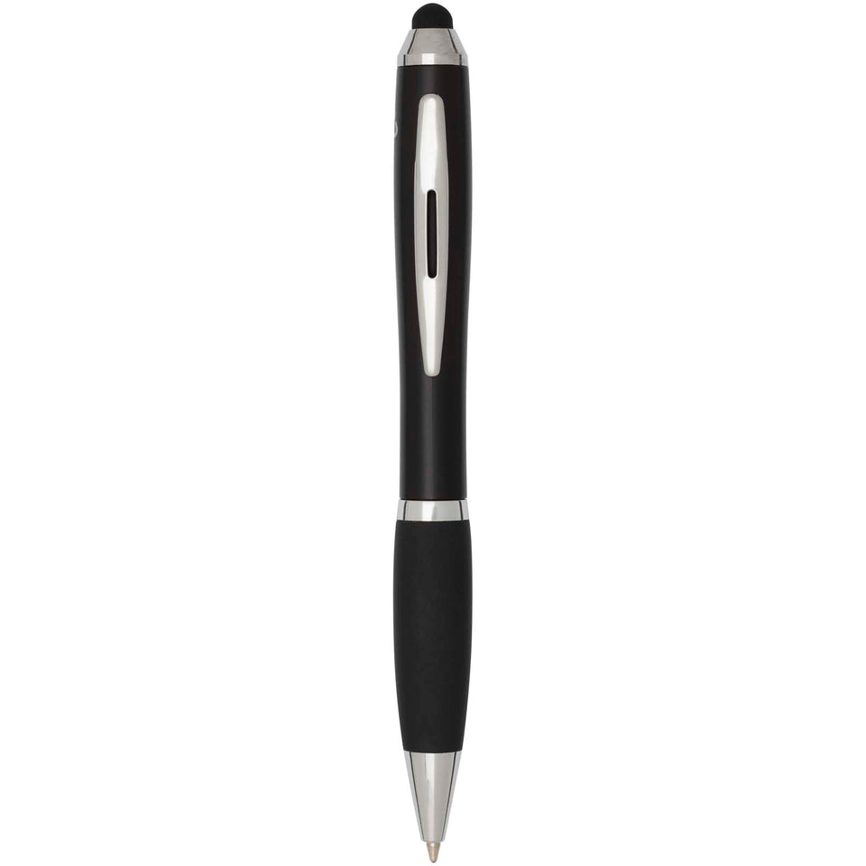 Penna a sfera con pennino in plastica riciclata RCS con fusto colorato e impugnatura di colore nero (inchiostro nero) Nash personalizzato con logo - Pubblienne