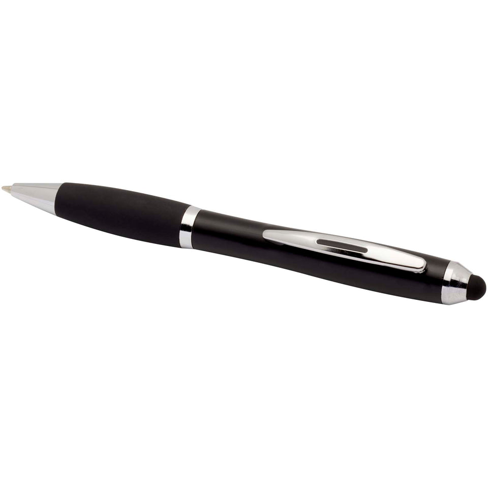 Penna a sfera con pennino in plastica riciclata RCS con fusto colorato e impugnatura di colore nero (inchiostro nero) Nash personalizzato con logo - Pubblienne