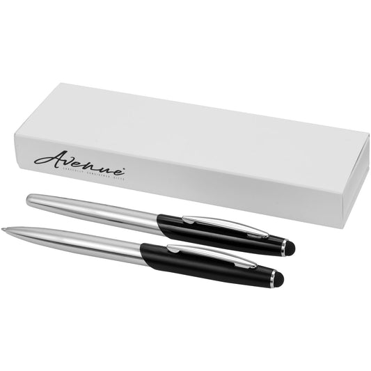 Set penna a sfera e penna roller con stylus Geneva (inchiostro blu) personalizzato con logo - Pubblienne