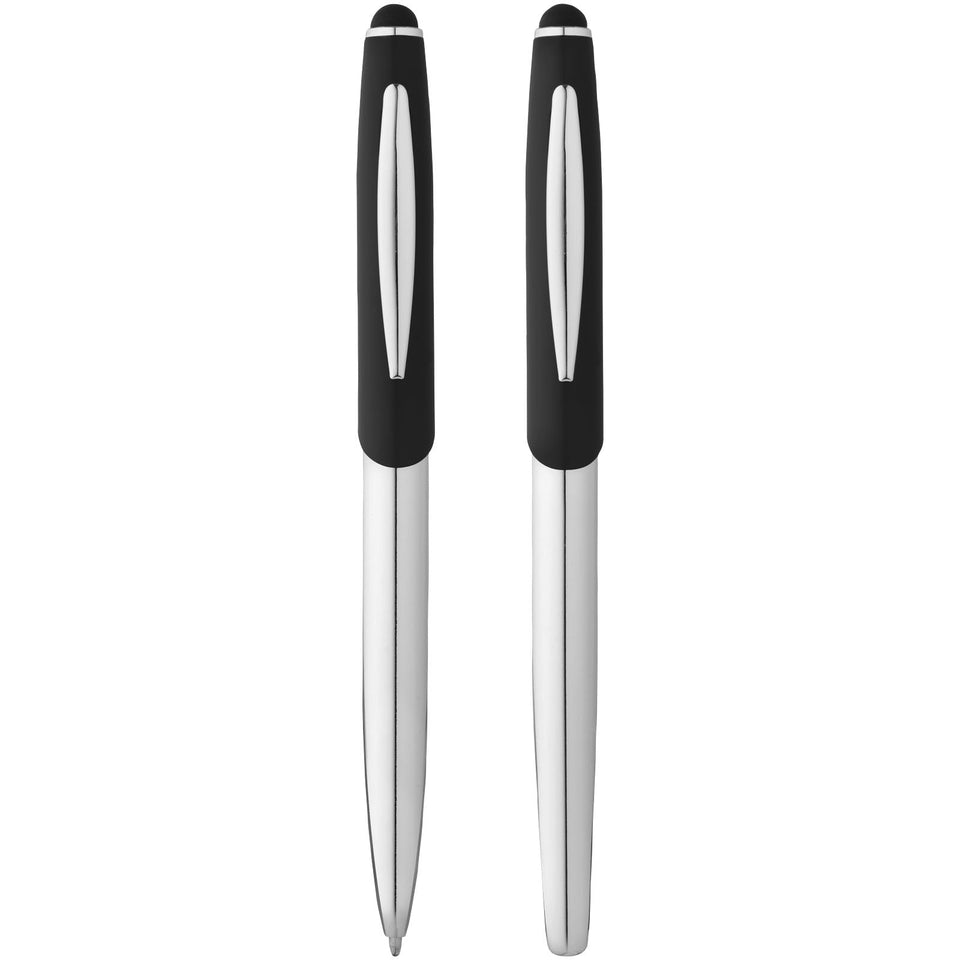 Set penna a sfera e penna roller con stylus Geneva (inchiostro blu) personalizzato con logo - Pubblienne