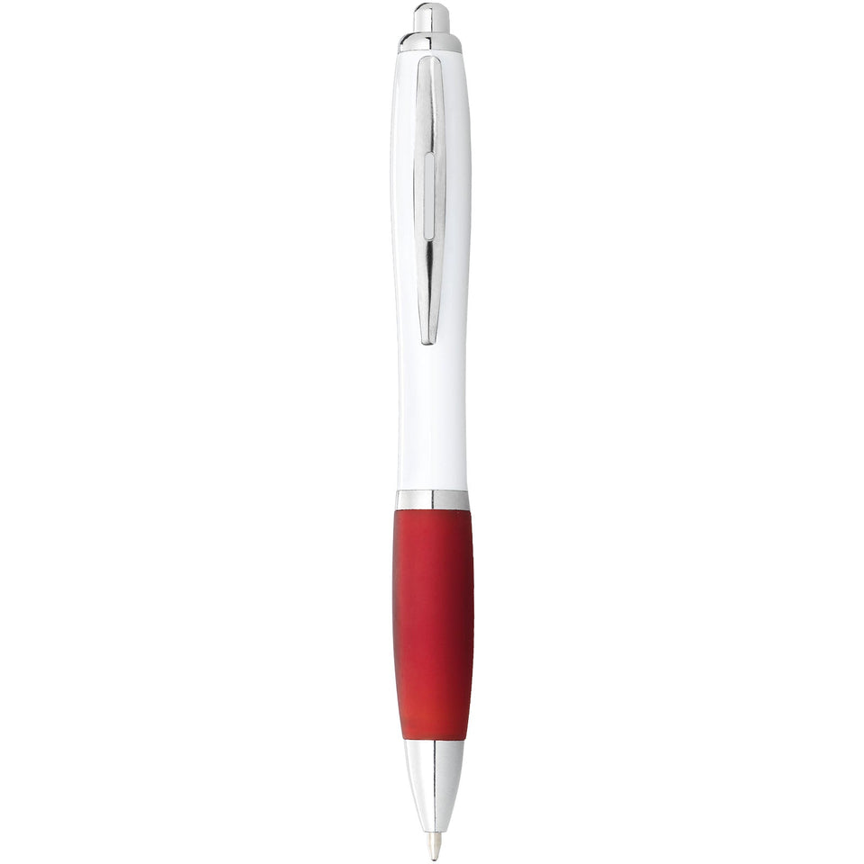 Penna a sfera con fusto bianco e impugnatura colorata Nash (inchiostro blu) personalizzato con logo - Pubblienne