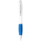 Penna a sfera con fusto bianco e impugnatura colorata Nash (inchiostro blu) personalizzato con logo - Pubblienne