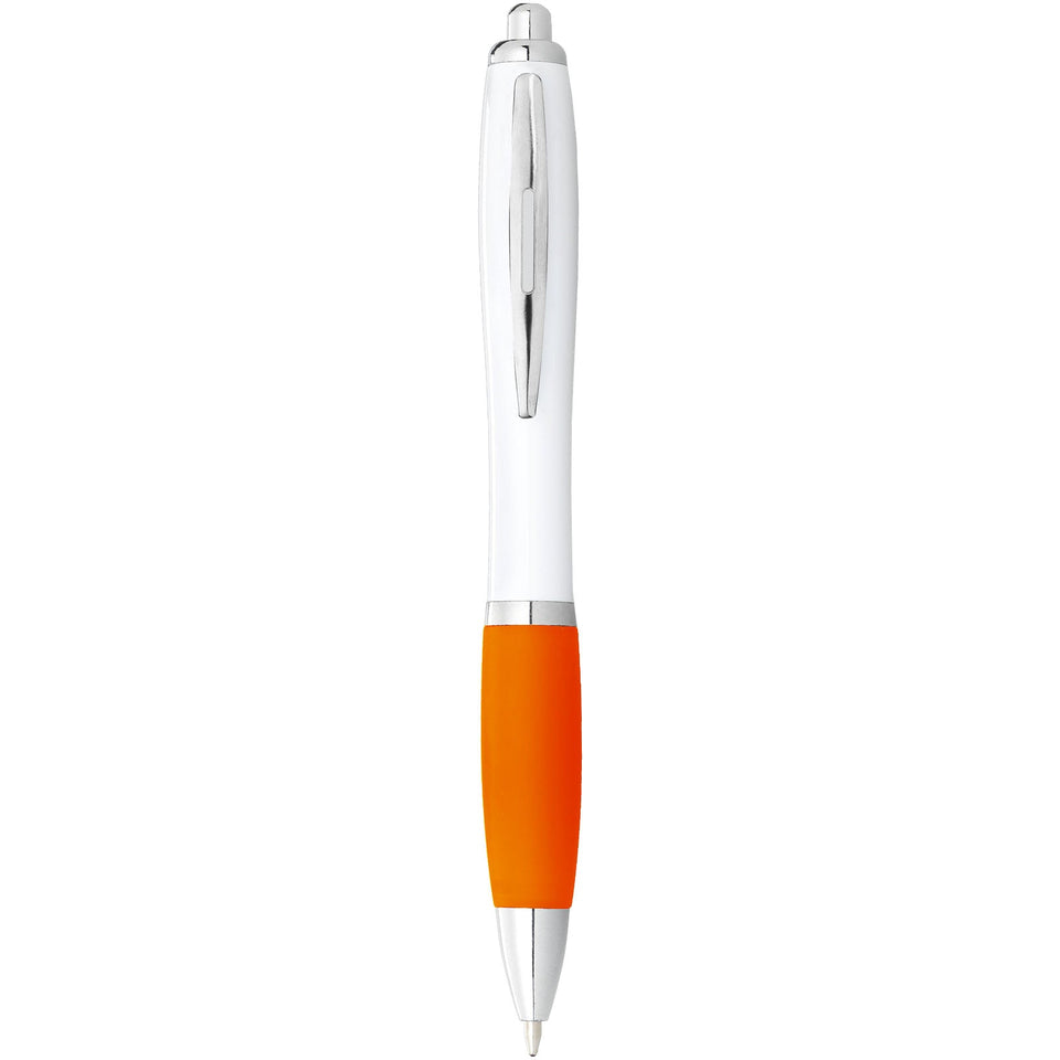 Penna a sfera con fusto bianco e impugnatura colorata Nash (inchiostro blu) personalizzato con logo - Pubblienne