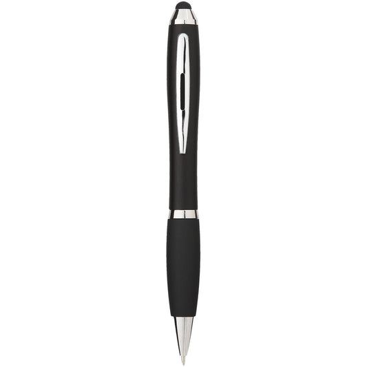 Penna a sfera colorata con stylus e impugnatura nera Nash (inchiostro blu) personalizzato con logo - Pubblienne
