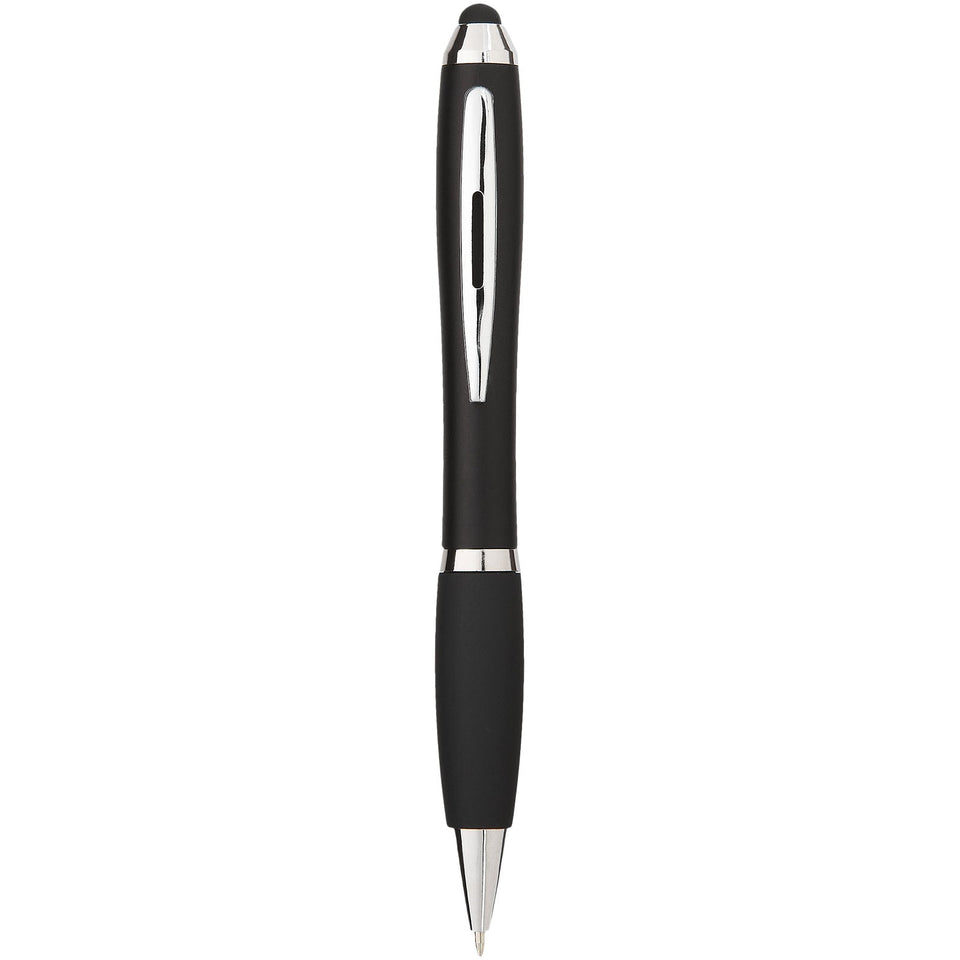 Penna a sfera colorata con stylus e impugnatura nera Nash (inchiostro blu) personalizzato con logo - Pubblienne