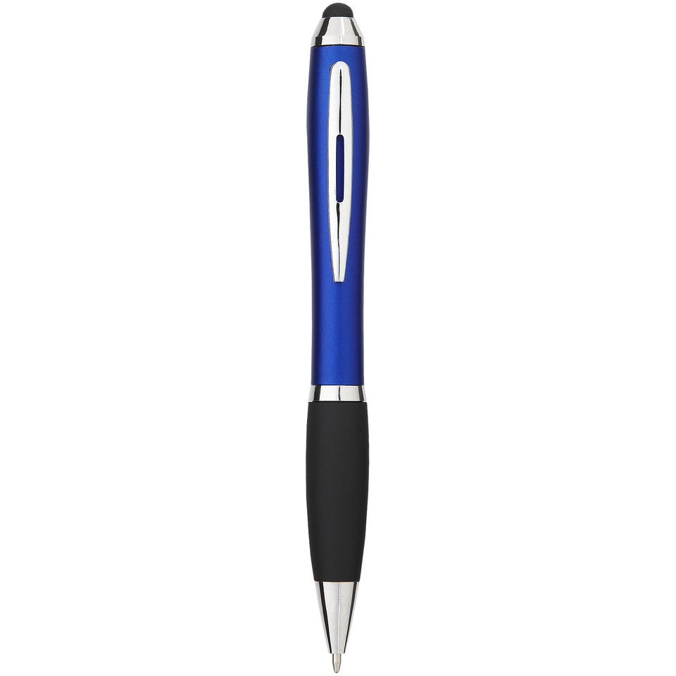 Penna a sfera colorata con stylus e impugnatura nera Nash (inchiostro blu) personalizzato con logo - Pubblienne