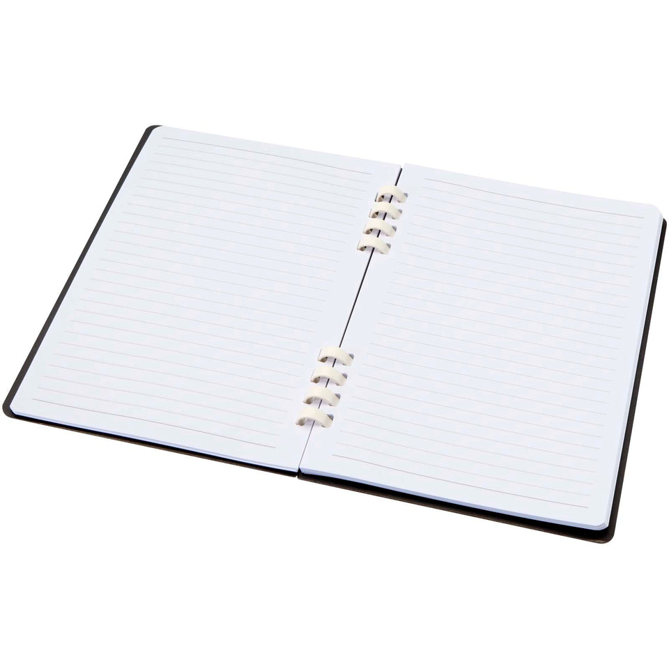 Blocco note a spirale formato A5 con copertina rigida in materiale riciclato certificato RCS Fil personalizzato con logo - Pubblienne