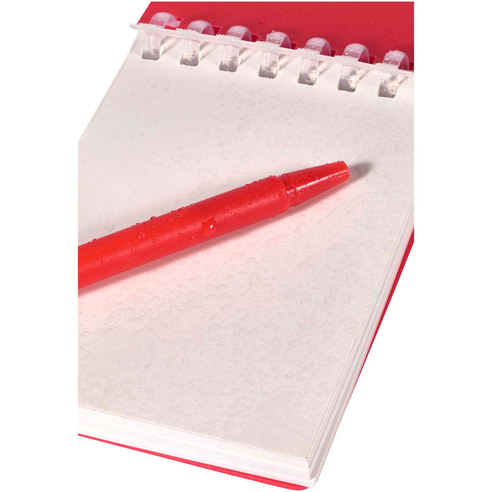 Set blocco note con copertina morbida in materiale riciclato e penna a sfera (inchiostro blu) per attività all'aperto Lig Min personalizzato con logo - Pubblienne