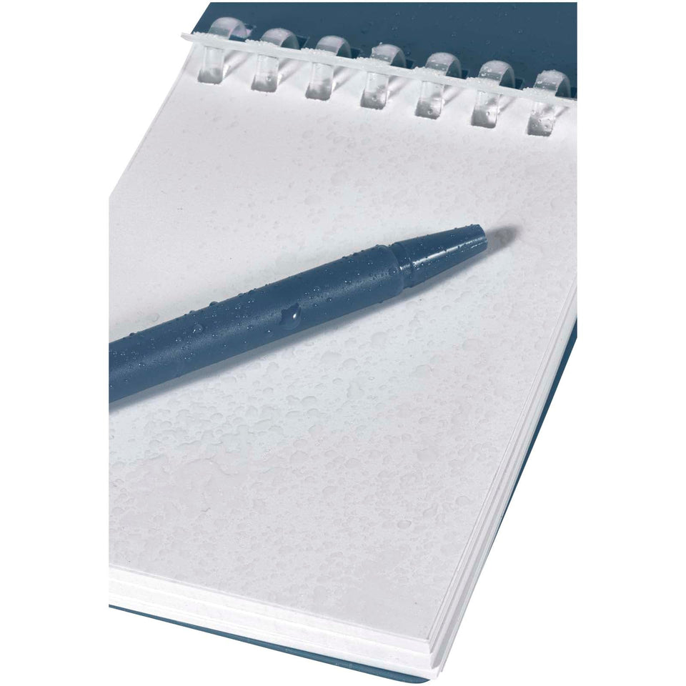 Set blocco note con copertina morbida in materiale riciclato e penna a sfera (inchiostro blu) per attività all'aperto Lig Min personalizzato con logo - Pubblienne