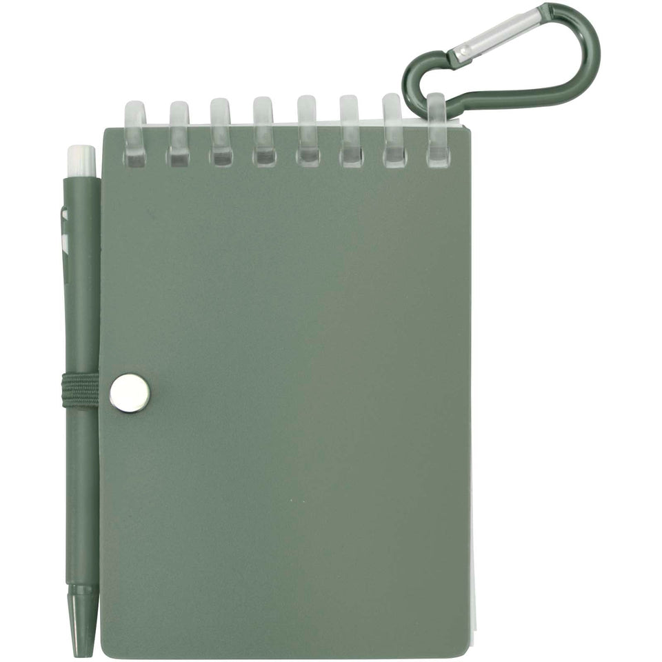 Set blocco note con copertina morbida in materiale riciclato e penna a sfera (inchiostro blu) per attività all'aperto Lig Min personalizzato con logo - Pubblienne