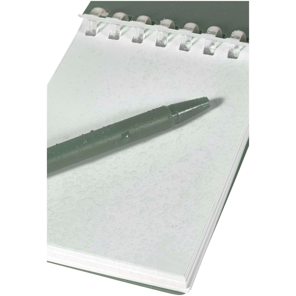 Set blocco note con copertina morbida in materiale riciclato e penna a sfera (inchiostro blu) per attività all'aperto Lig Min personalizzato con logo - Pubblienne