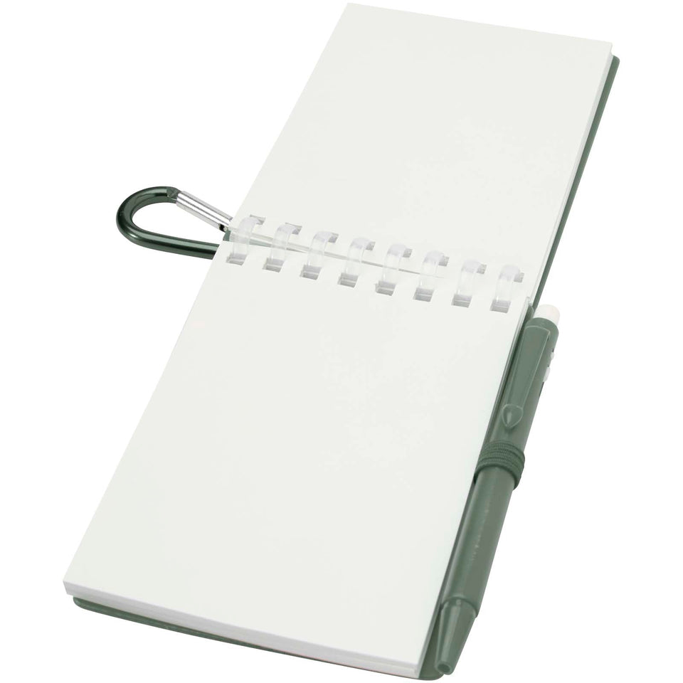 Set blocco note con copertina morbida in materiale riciclato e penna a sfera (inchiostro blu) per attività all'aperto Lig Min personalizzato con logo - Pubblienne