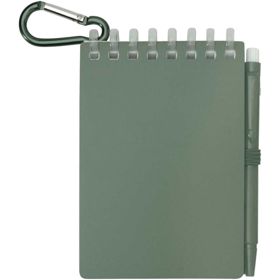 Set blocco note con copertina morbida in materiale riciclato e penna a sfera (inchiostro blu) per attività all'aperto Lig Min personalizzato con logo - Pubblienne