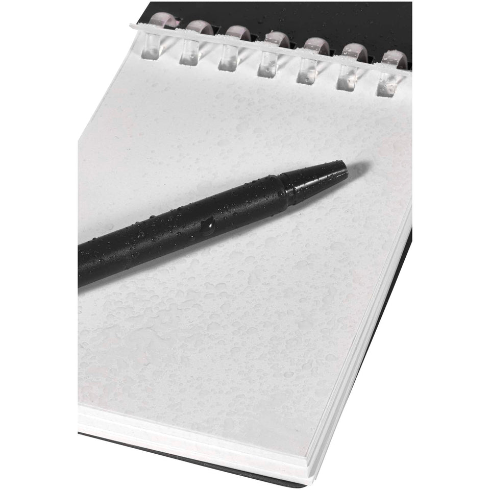 Set blocco note con copertina morbida in materiale riciclato e penna a sfera (inchiostro blu) per attività all'aperto Lig Min personalizzato con logo - Pubblienne