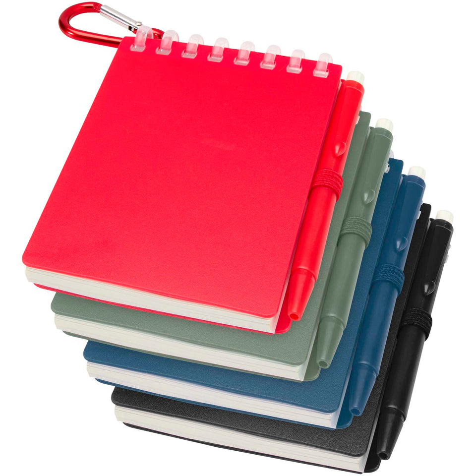 Set blocco note con copertina morbida in materiale riciclato e penna a sfera (inchiostro blu) per attività all'aperto Lig Min personalizzato con logo - Pubblienne