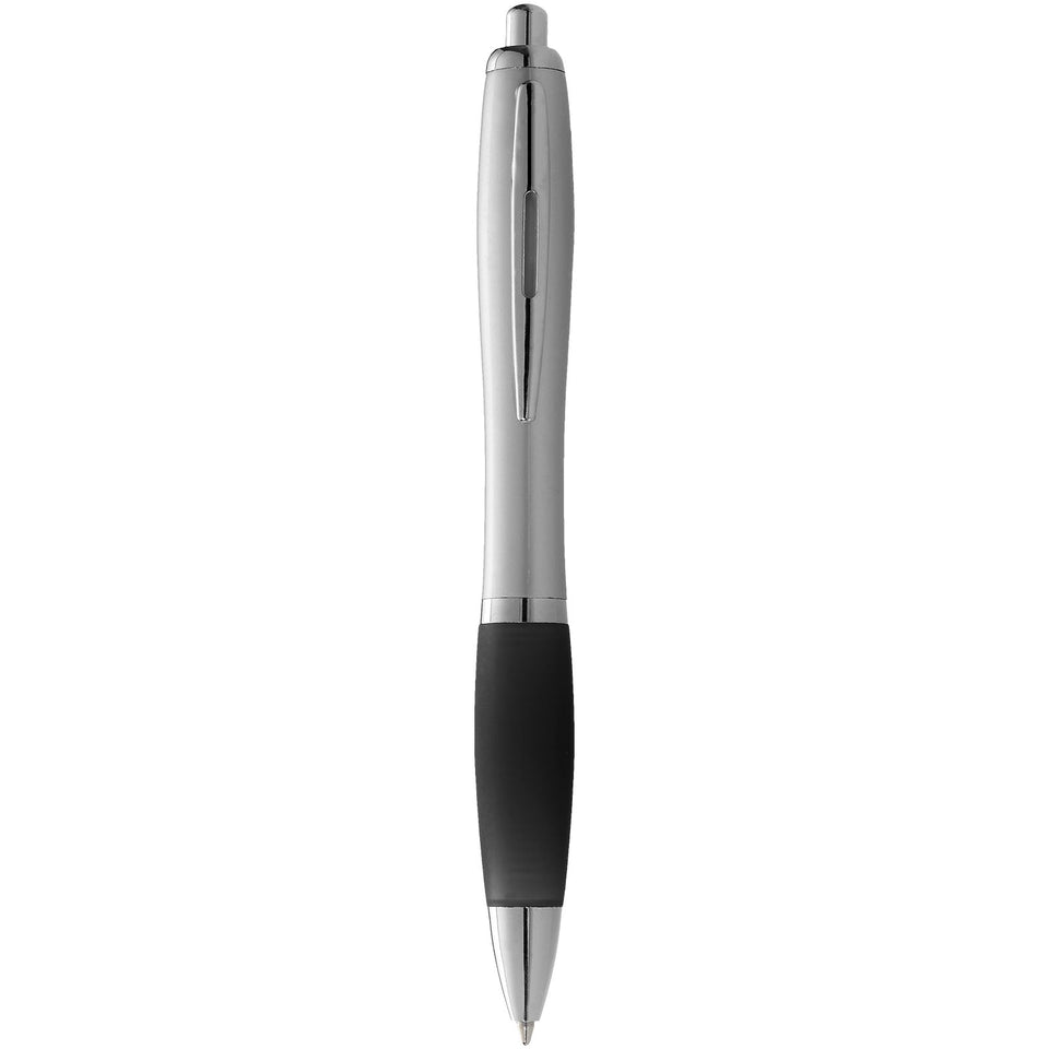 Penna a sfera con fusto argento e impugnatura colorata Nash (inchiostro blu) personalizzato con logo - Pubblienne