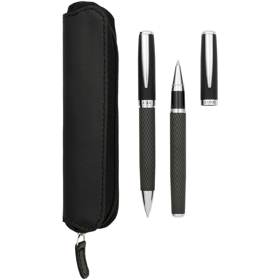 Set regalo con coppia di penne e sacchetto Carbon (inchiostro nero) personalizzato con logo - Pubblienne