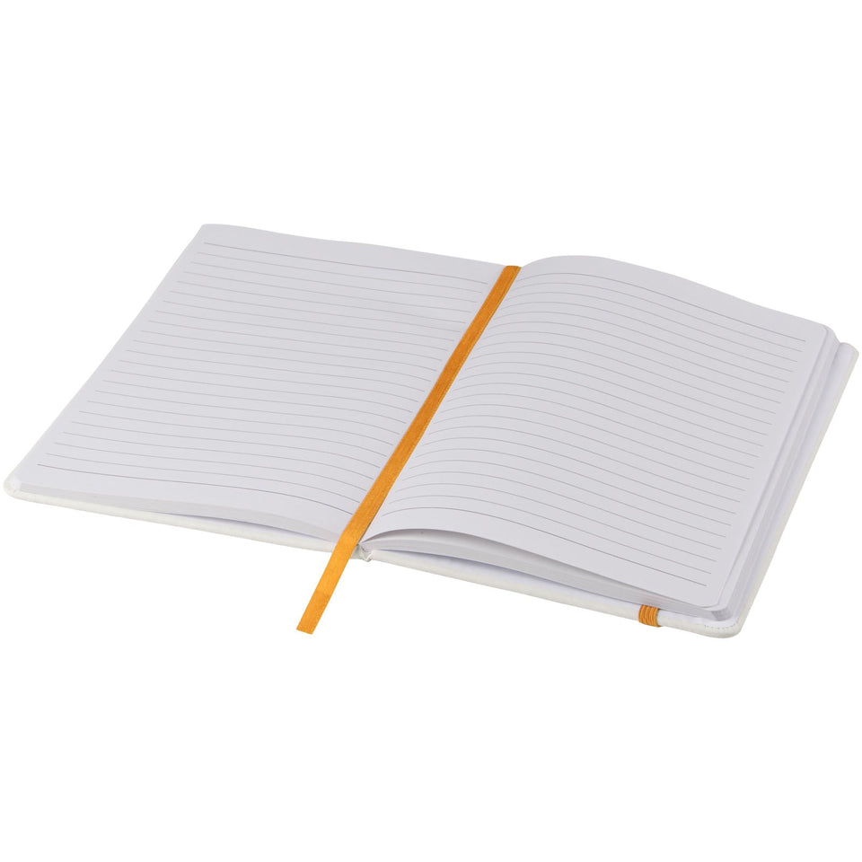 Blocco note bianco formato A5 con elastico colorato Spectrum personalizzato con logo - Pubblienne
