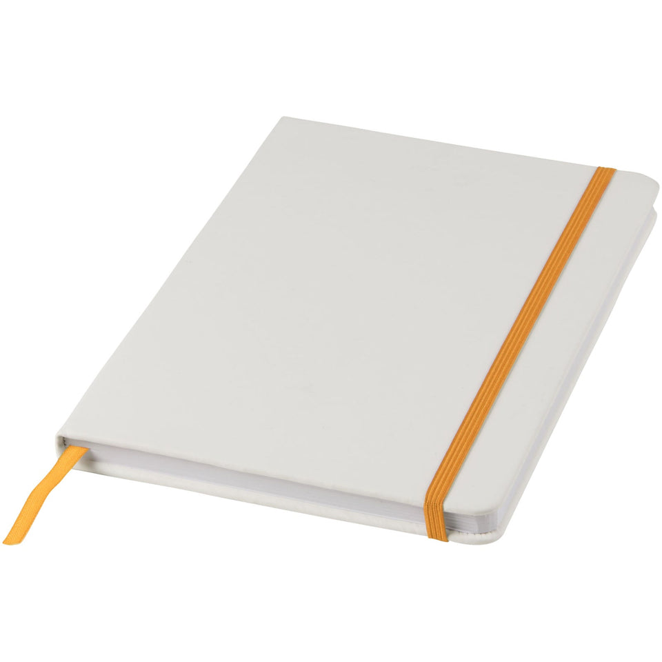 Blocco note bianco formato A5 con elastico colorato Spectrum personalizzato con logo - Pubblienne