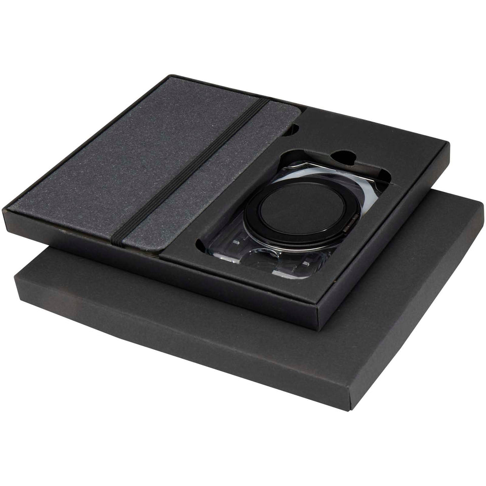Set regalo con blocco note formato A6 con copertina rigida e portafoglio MagSafe Kern personalizzato con logo - Pubblienne