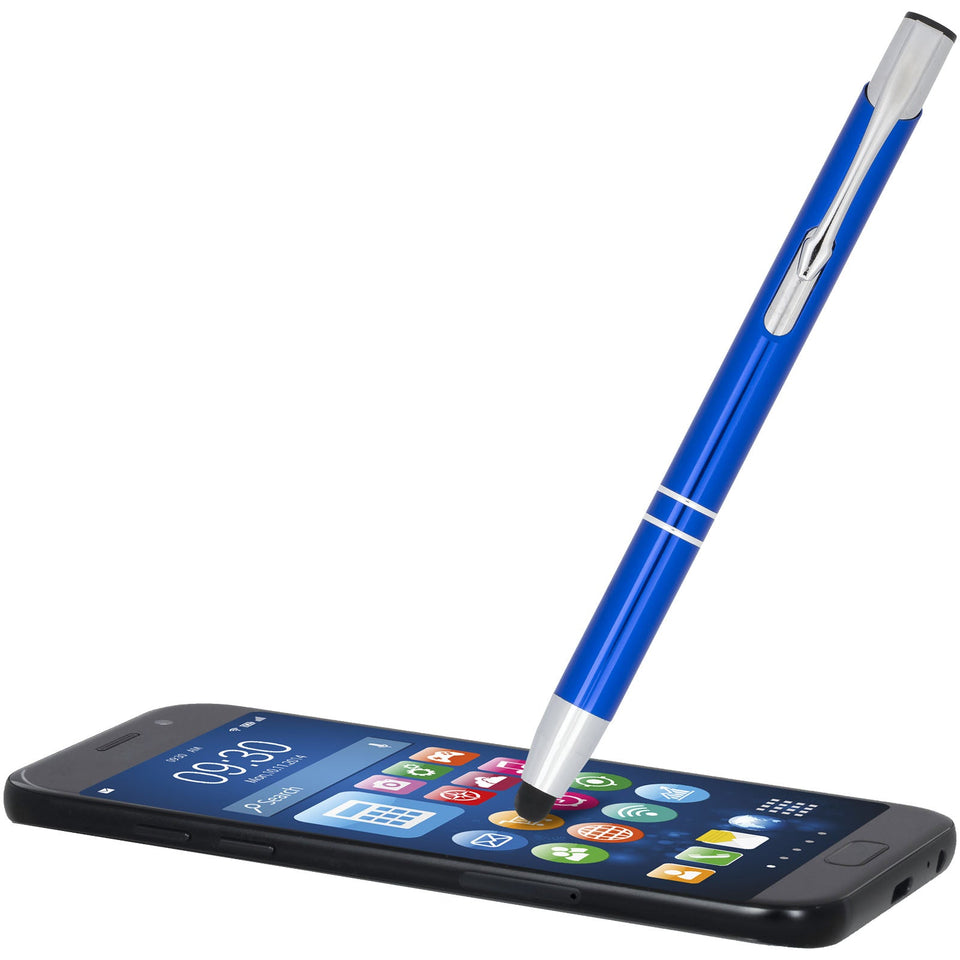 Penna a sfera metallica con stylus Moneta (inchiostro blu) personalizzato con logo - Pubblienne