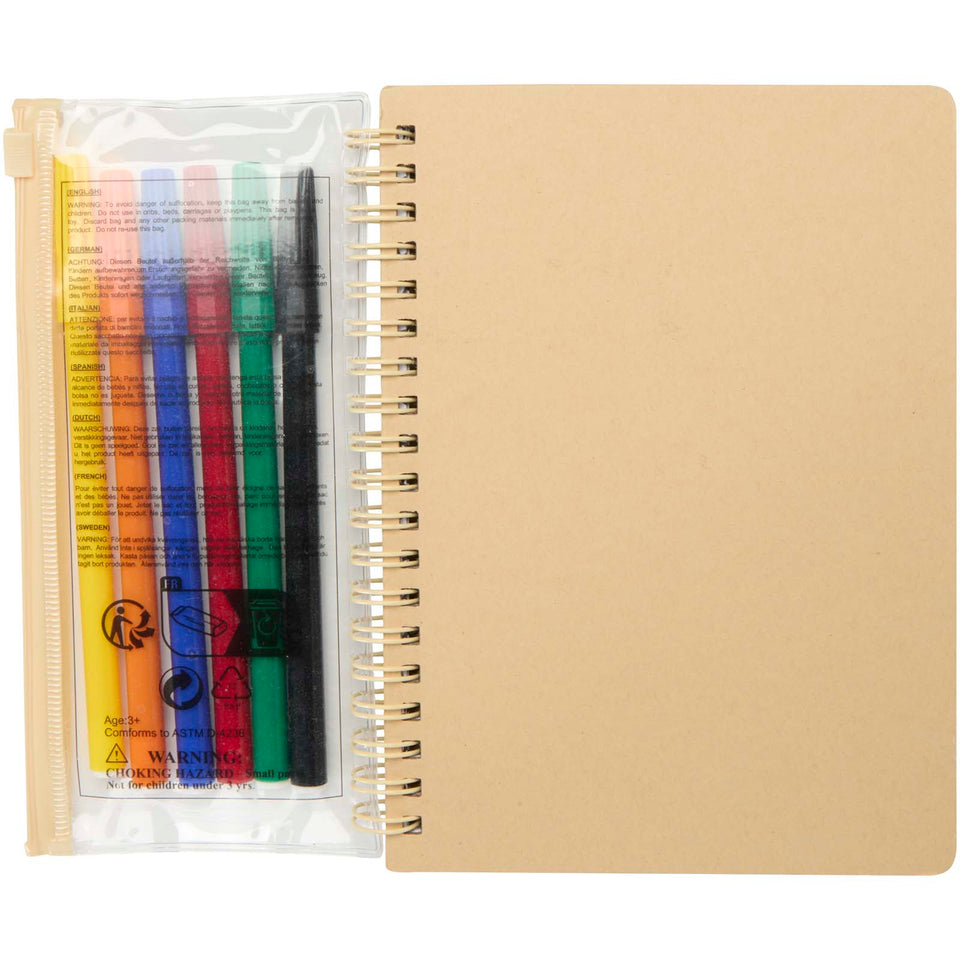 Set composto da un taccuino B6 con copertina rigida e pennarelli Squiggle personalizzato con logo - Pubblienne