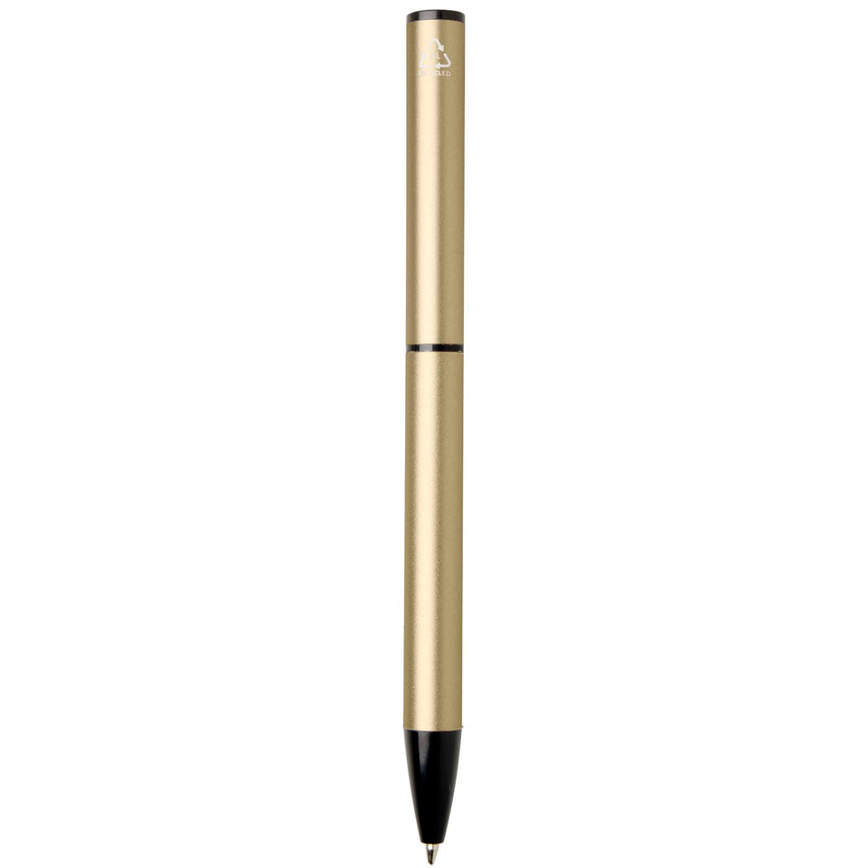 Penna a sfera a rotazione in alluminio riciclato Verton con ghiera (inchiostro blu) personalizzato con logo - Pubblienne