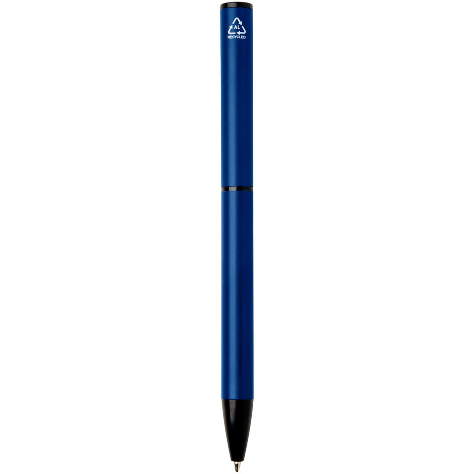 Penna a sfera a rotazione in alluminio riciclato Verton con ghiera (inchiostro blu) personalizzato con logo - Pubblienne