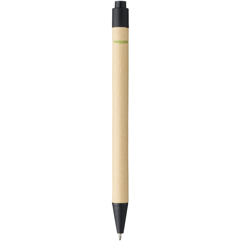 Penna a sfera Berk in cartone riciclato e plastica derivata dal mais (inchiostro nero) personalizzato con logo - Pubblienne