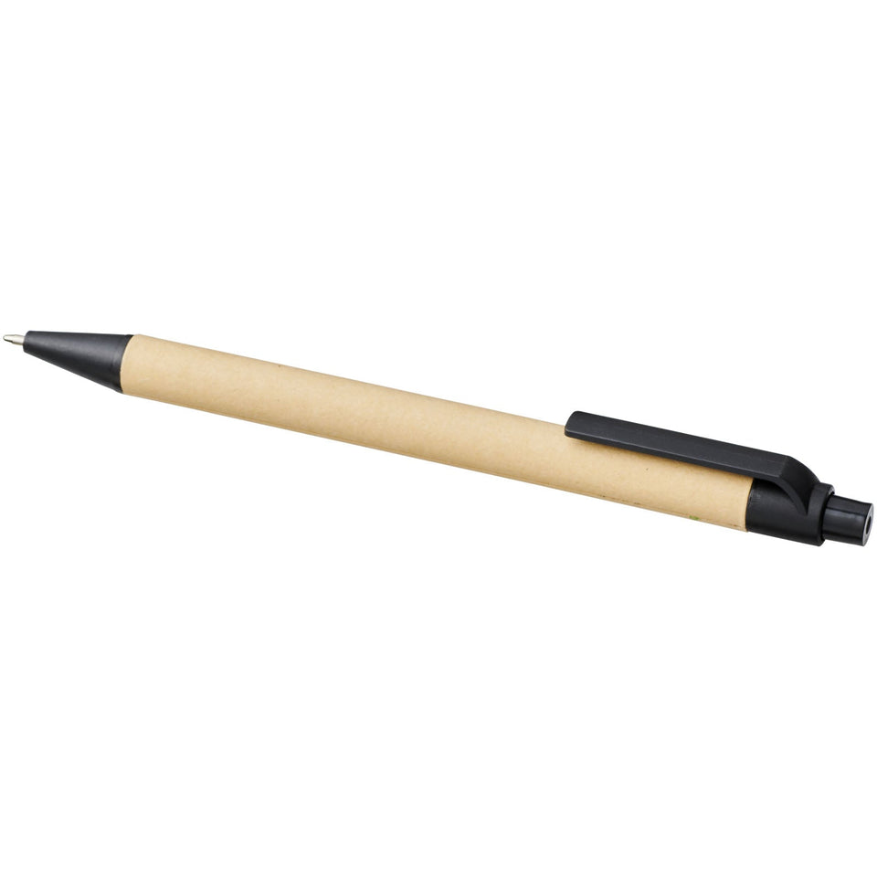 Penna a sfera Berk in cartone riciclato e plastica derivata dal mais (inchiostro nero) personalizzato con logo - Pubblienne