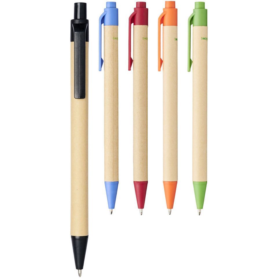 Penna a sfera Berk in cartone riciclato e plastica derivata dal mais (inchiostro nero) personalizzato con logo - Pubblienne