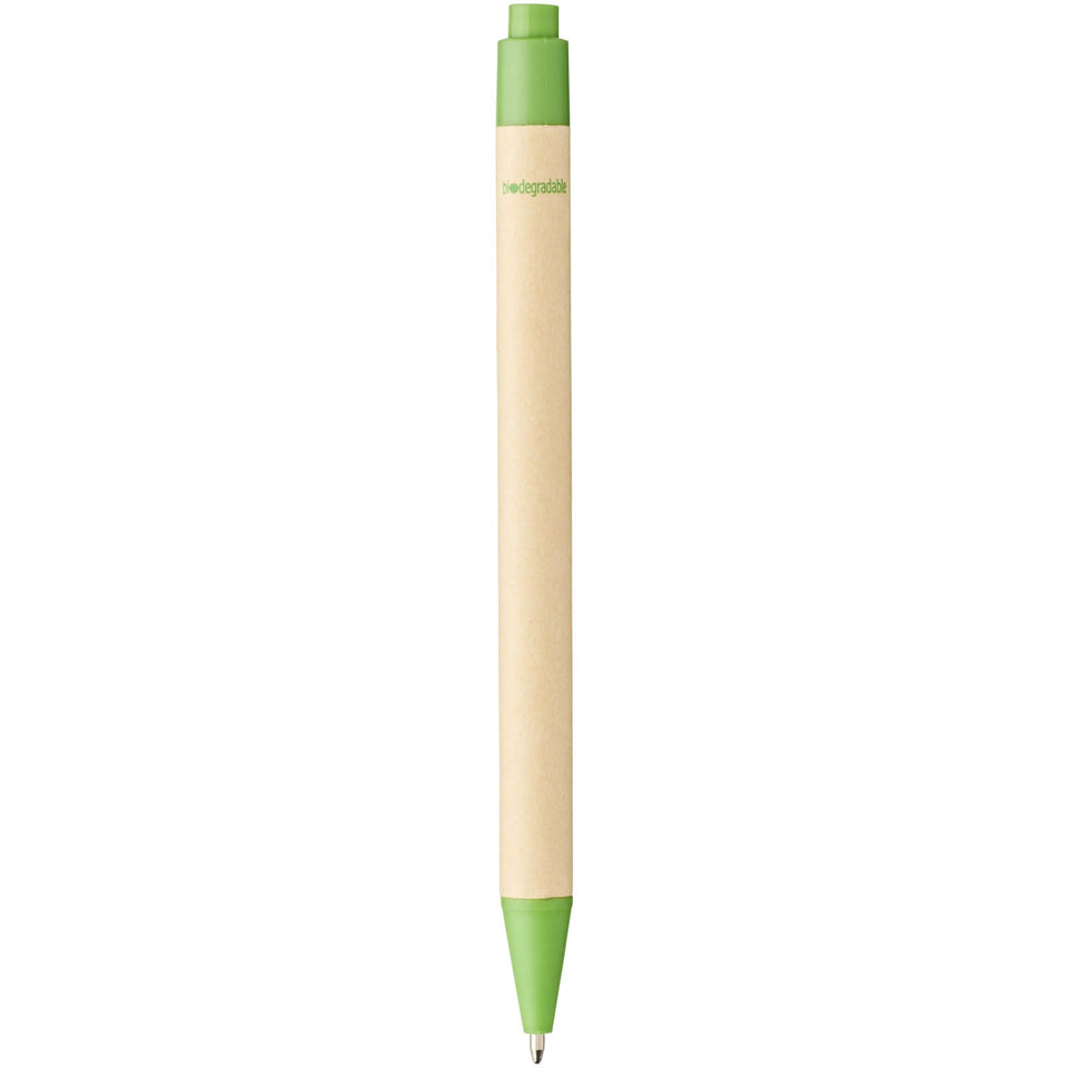 Penna a sfera Berk in cartone riciclato e plastica derivata dal mais (inchiostro nero) personalizzato con logo - Pubblienne