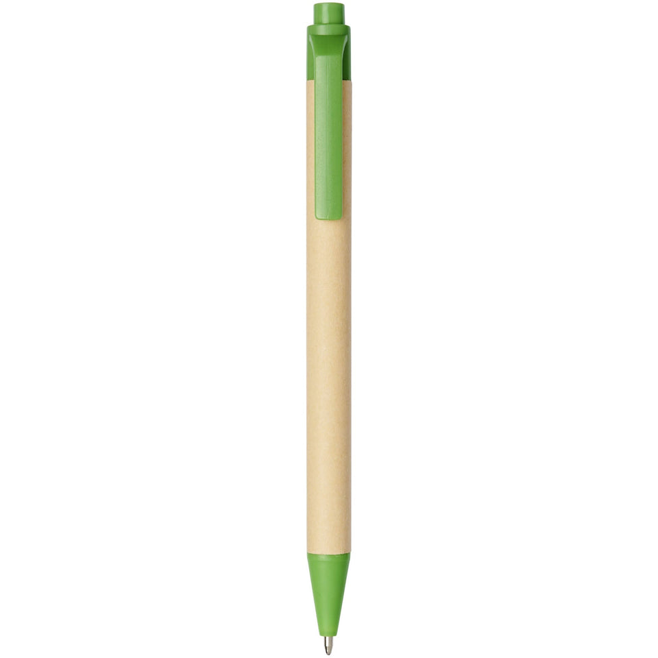 Penna a sfera Berk in cartone riciclato e plastica derivata dal mais (inchiostro nero) personalizzato con logo - Pubblienne