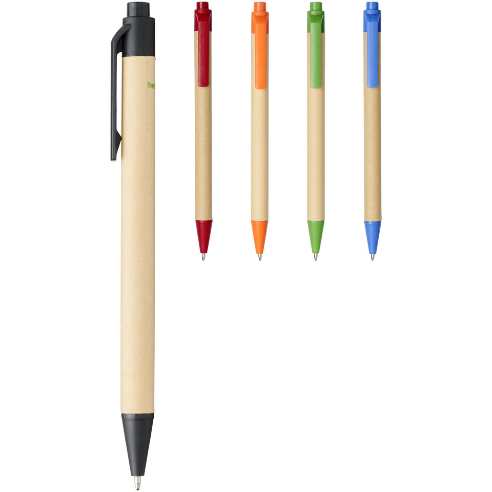 Penna a sfera Berk in cartone riciclato e plastica derivata dal mais (inchiostro nero) personalizzato con logo - Pubblienne