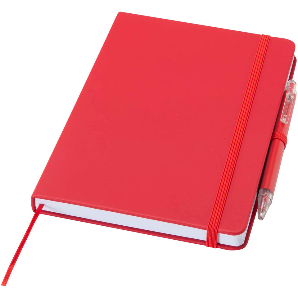 Set taccuino A5  in materiale riciclato Spectrum e penna a sfera personalizzato con logo - Pubblienne