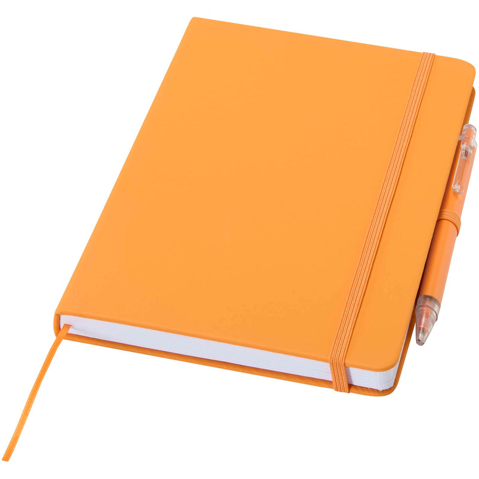 Set taccuino A5  in materiale riciclato Spectrum e penna a sfera personalizzato con logo - Pubblienne