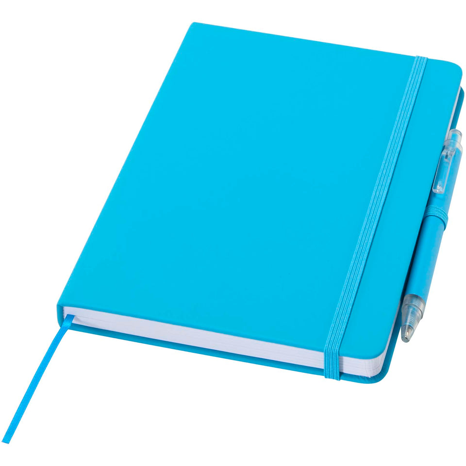 Set taccuino A5  in materiale riciclato Spectrum e penna a sfera personalizzato con logo - Pubblienne