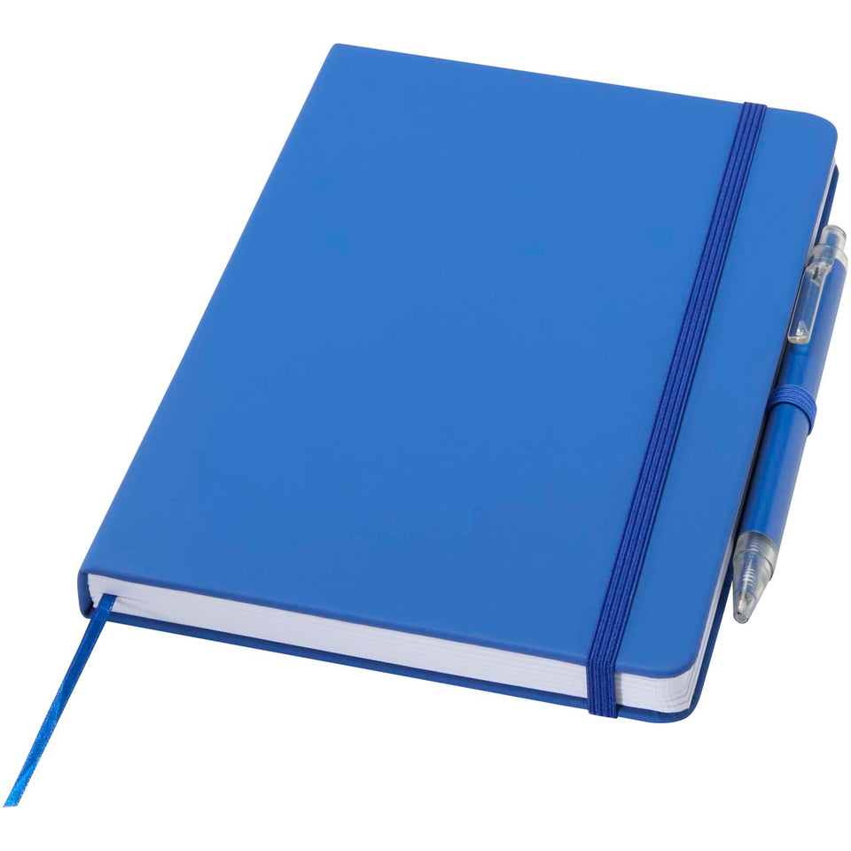 Set taccuino A5  in materiale riciclato Spectrum e penna a sfera personalizzato con logo - Pubblienne