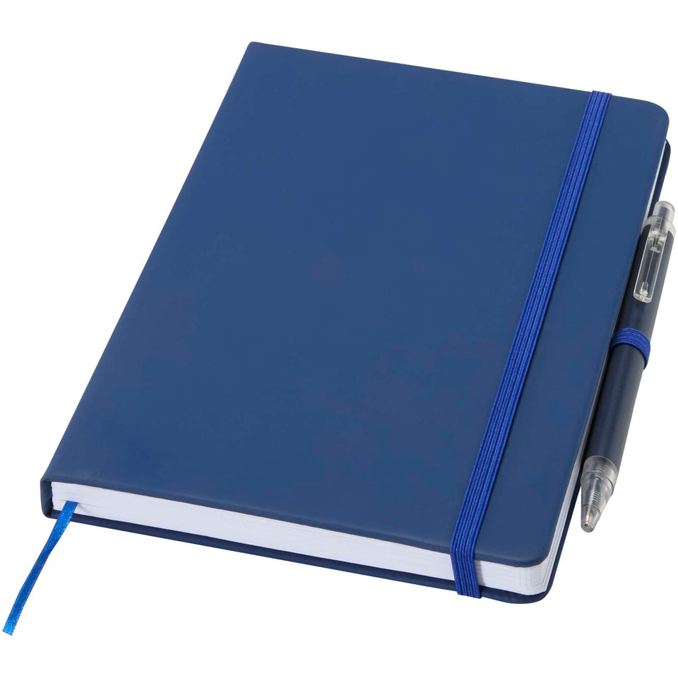 Set taccuino A5  in materiale riciclato Spectrum e penna a sfera personalizzato con logo - Pubblienne