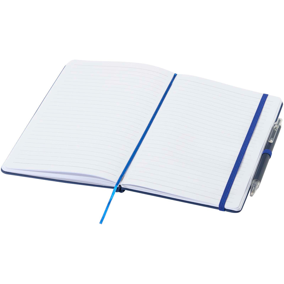 Set taccuino A5  in materiale riciclato Spectrum e penna a sfera personalizzato con logo - Pubblienne