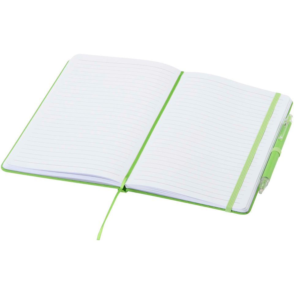 Set taccuino A5  in materiale riciclato Spectrum e penna a sfera personalizzato con logo - Pubblienne