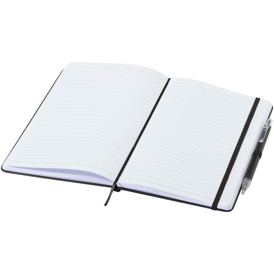 Set taccuino A5  in materiale riciclato Spectrum e penna a sfera personalizzato con logo - Pubblienne